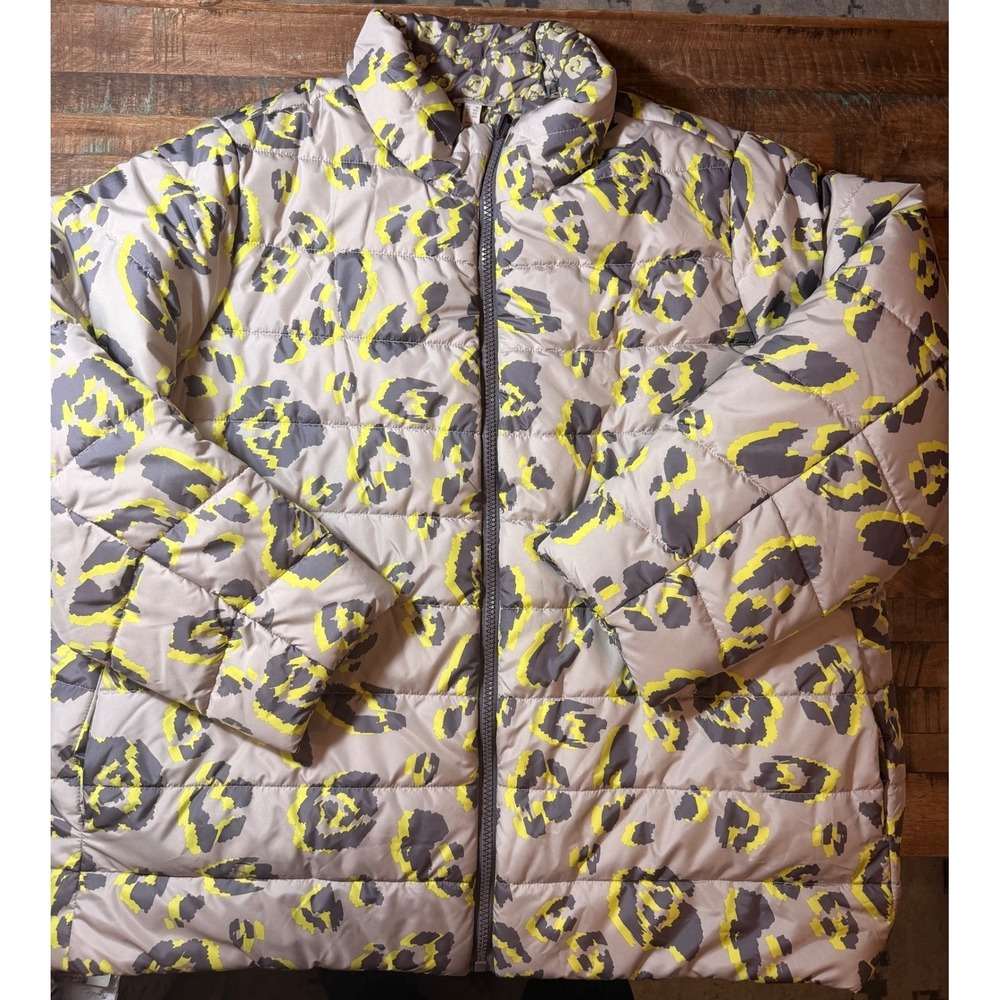 LOGO Reversible Puffer Jacket Women's 3X Leopard Print Zip Front Collar